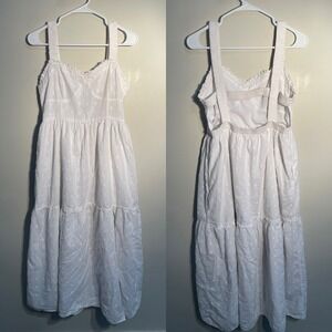 American Eagle White Eyelet Open Back Tiered Cotton Midi Dress Size Large Bridal